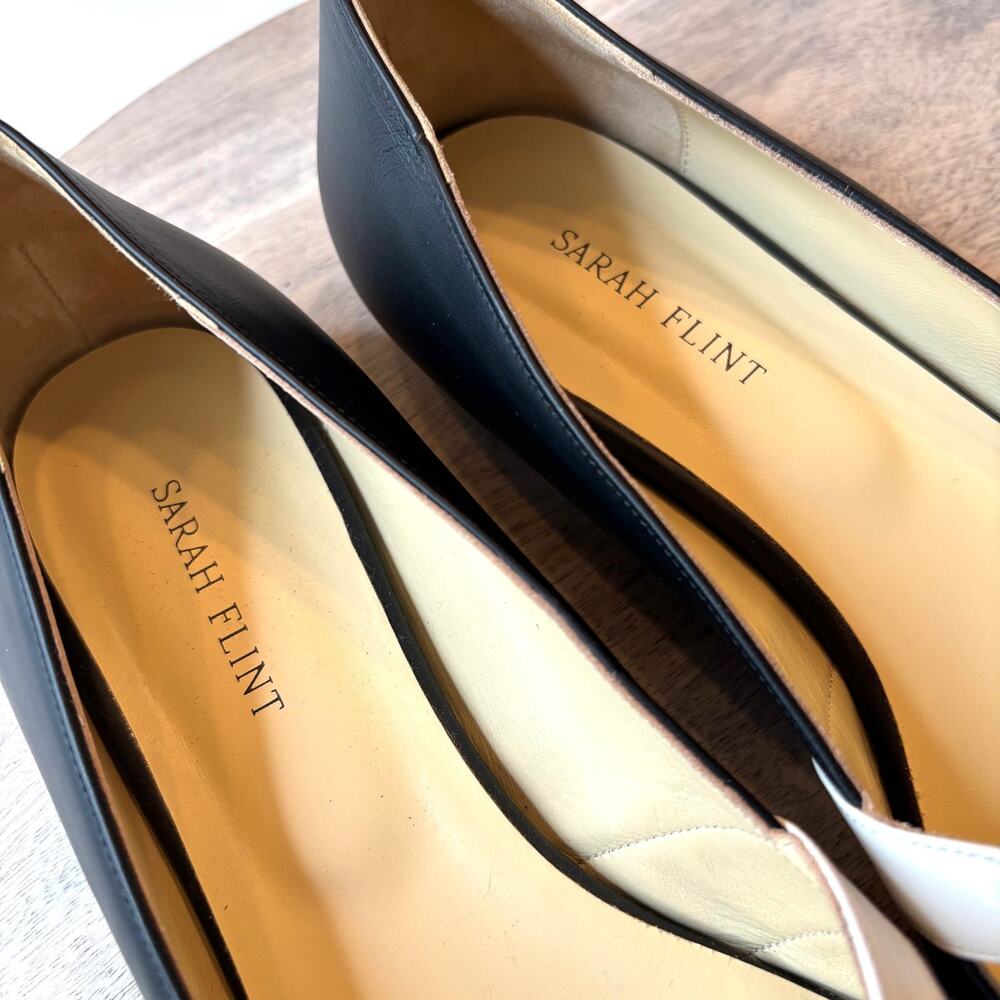 Sarah Flint Kim Black White Pointed Toe Ballet Flats Leather Shoes EU 41 US 11 - Picture 8 of 11